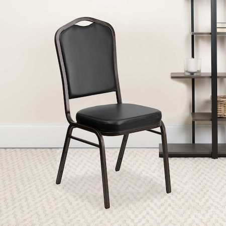 Flash Furniture Black Vinyl Banquet Chair, PK4 4-FD-C01-GOLDVEIN-BK-VY-GG