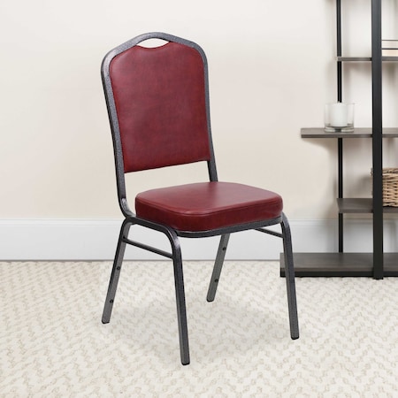 Flash Furniture Burgundy Vinyl Banquet Chair, PK4 4-FD-C01-SILVERVEIN-BURG-VY-GG