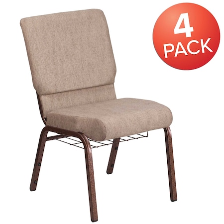 Flash Furniture Beige Fabric Church Chair, PK4 4-FD-CH02185-CV-BGE1-BAS-GG
