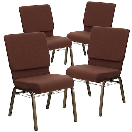 Flash Furniture Brown Fabric Church Chair, PK4 4-FD-CH02185-GV-10355-BAS-GG