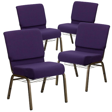 Flash Furniture Purple Fabric Church Chair, PK4 4-FD-CH0221-4-GV-ROY-BAS-GG