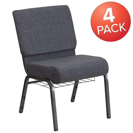 Flash Furniture Dark Gray Fabric Church Chair, PK4 4-FD-CH0221-4-SV-DKGY-BAS-GG