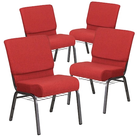 Flash Furniture Crimson Fabric Church Chair, PK4 4-FD-CH0221-4-SV-RED-BAS-GG