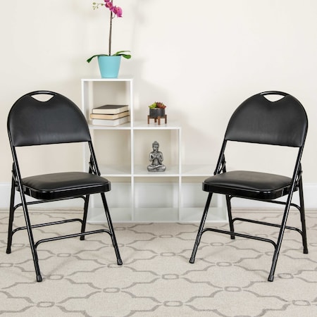 Flash Furniture Black Vinyl Folding Chair, PK4 4-HA-MC705AV-3-BK-GG