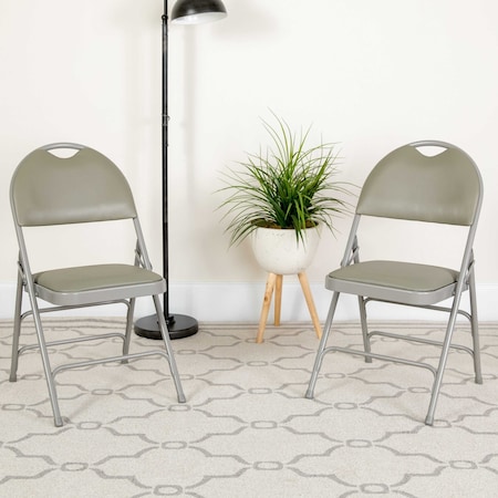 Flash Furniture Gray Vinyl Folding Chair, PK4 4-HA-MC705AV-3-GY-GG