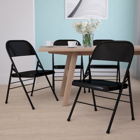 Flash Furniture Black Metal Folding Chair, PK4 4-HF3-MC-309AS-BK-GG