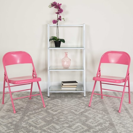Flash Furniture Bubblegum Pink Folding Chair, PK4 4-HF3-PINK-GG