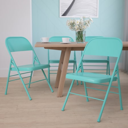 Flash Furniture Tantalizing Teal Folding Chair, PK4 4-HF3-TEAL-GG