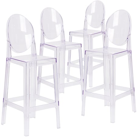Flash Furniture Ghost Transparent Crystal Barstool with Oval Back, PK4 4-OW-GHOSTBACK-29-GG