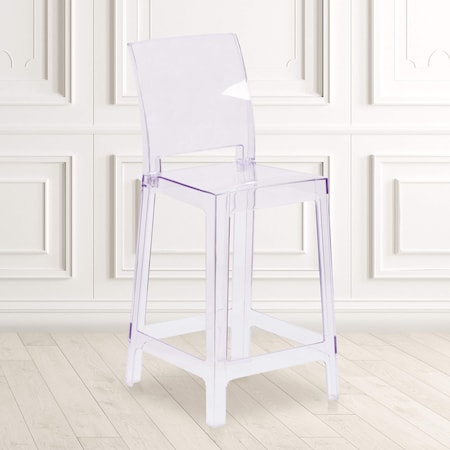 Flash Furniture Ghost Counter Stool with Square Back in Transparent Crystal, PK4 4-OW-SQUAREBACK-24-GG