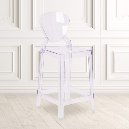 Flash Furniture Ghost Counter Stool with Tear Back in Transparent Crystal, PK4 4-OW-TEARBACK-24-GG