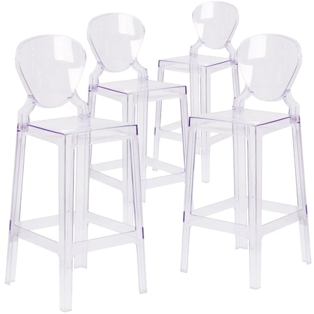 Flash Furniture Ghost Barstool with Tear Back in Transparent Crystal, PK4 4-OW-TEARBACK-29-GG