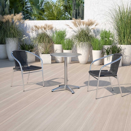 Flash Furniture Commercial Aluminum and Black Rattan Stack Chair, PK4 4-TLH-020-BK-GG