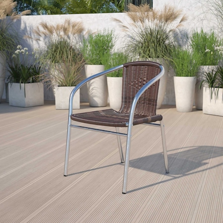 Flash Furniture Commercial Aluminum & Dk Brown Rattan Stack Chair, PK4 4-TLH-020-GG