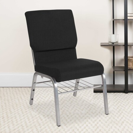 Flash Furniture Black Fabric Church Chair, PK4 4-XU-CH-60096-BK-SV-BAS-GG