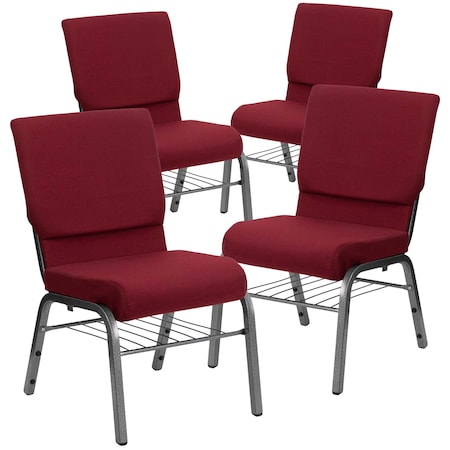 Flash Furniture Burgundy Fabric Church Chair, PK4 4-XU-CH-60096-BY-SILV-BAS-GG