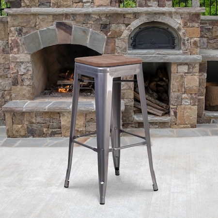 Flash Furniture Clear Backless Metal Stool, 30", PK4 4-XU-DG-TP0004-30-WD-GG