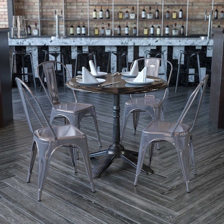 Flash Furniture Lincoln 4 Pack Silver Antique Finish with Clear Coat Metal Indoor Stackable Chair 4-XU-DG-TP001-GG