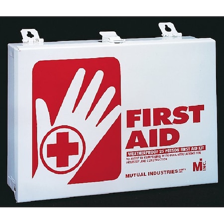 Mutual Industries Metal First Aid Kit, 25 Person, plastic, 3 inch L, 7 Inch W, White 50006