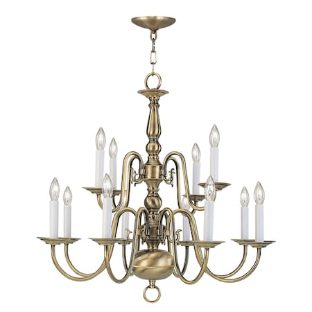 Livex Lighting Williamsburgh 12 Light Antique Brass Chandelier 5012-01