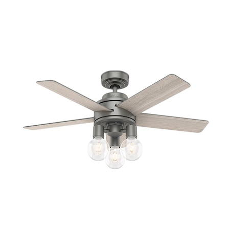 Hunter Ceiling Fan, 5 Blades, 4 Speeds, 120, Matte Silver 50597