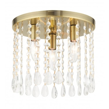 Livex Lighting Antique Brass Flush Mount, 3 Light 51067-01