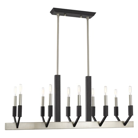 Livex Lighting Beckett 10 Light Brushed Nickel And Black Linear Chandelier 51168-91