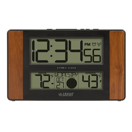 La Crosse Technology Atomic Dgtl Wall Clock, Temp/Moon Phase 513-1417CH-INT