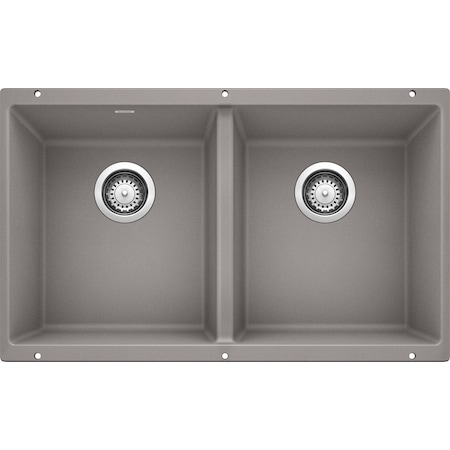 Blanco Precis 16" Equal Double Bowl, Metallic Gray, Undermount Mount, 0 Hole 516319