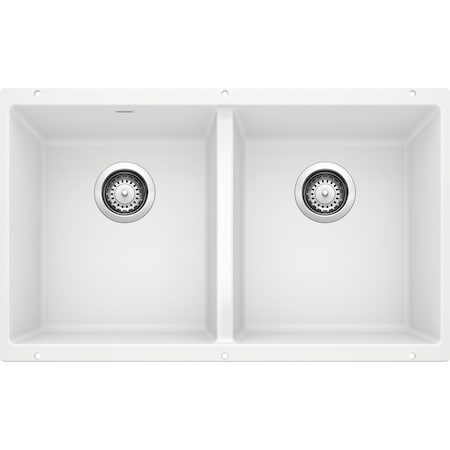 Blanco Precis 16" Equal Double Bowl, White, Undermount Mount, 0 Hole 516320