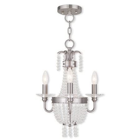 Livex Lighting Valentina 3 Light Brushed Nickel Convertible Chandelier/Ceiling Mount 51843-91