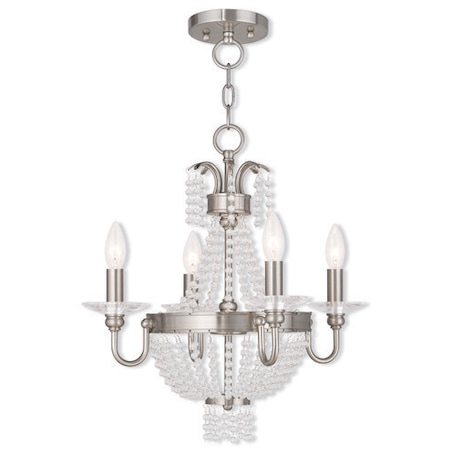 Livex Lighting Valentina 4 Light Brushed Nickel Convertible Chandelier/Ceiling Mount 51844-91