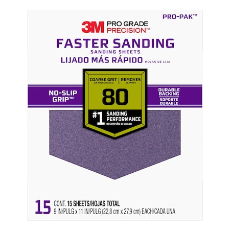 3M Sandpaper Sheet, 80 Grit, 9