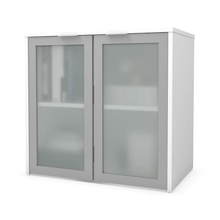 Bestar Hutch with Frosted Glass Door I3 Plus Hutch, Frosted Glass Doors, White, 18.2" D X 28.3" H, 30.1" W X 160521-1117