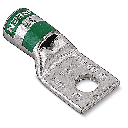 Abb One-Hole Compression Lug, 1 AWG Max, 3/8 in Stud, Standard Barrel, Copper, Green 54148