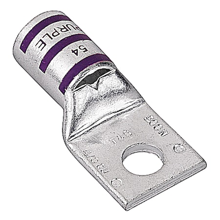 Abb One-Hole Compression Lug, 4/0 AWG Max, 5/16 in Stud, Standard Barrel, Copper, Purple 54168