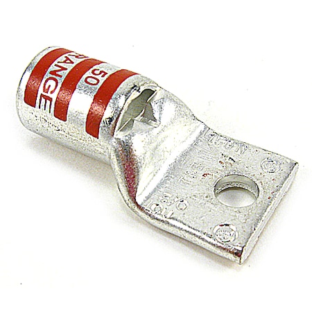 Abb One-Hole Compression Lug, 3/0 AWG Max, 3/8 in Stud, Standard Barrel, Copper, Orange 54111