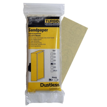 Dustless Technologies Sandpaper, 180 Grit, PK5 54201