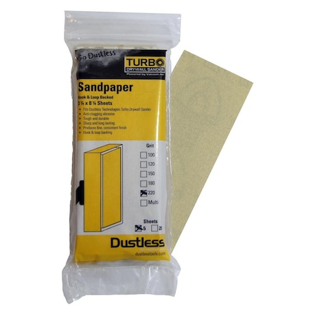Dustless Technologies Sandpaper, 220 Grit, PK5 54301