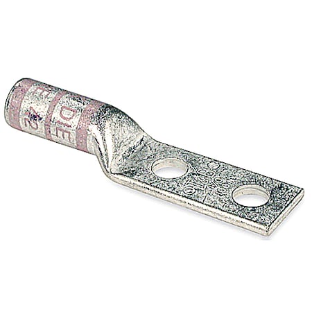 Abb Two-Hole Compression Lug, 1/0 AWG Max, 3/8 in Stud, Long Barrel, Copper, Pink 256-30695-1162