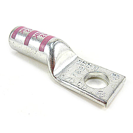 Abb One-Hole Compression Lug, 1/0 AWG Max, #10 Stud, Long Barrel, Copper, Pink 54946BE