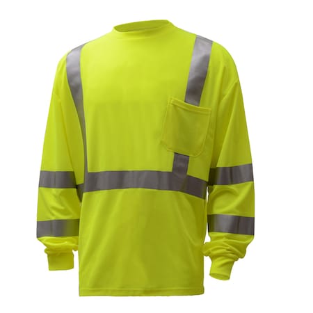 Gss Safety Hi-Vis Long Sleeve T-Shirt, 100% Polyester Birdseye, Lime, 2XLT 5505-TALL 2XL