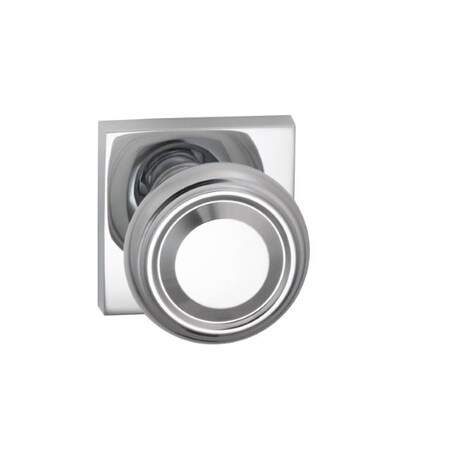 Omnia Pass 565 Knob Square Rose, 2-3/4" Backset and T Strike Bright Chrome 565SQ/234T.PA26