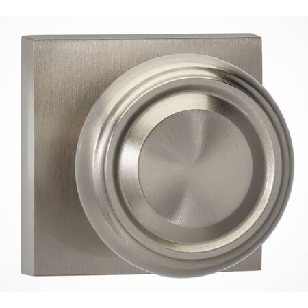 Omnia Passage 565 Knob Square Rose, 2-3/8" Backset and T Strike Satin Nickel 565SQ/238T.PA15
