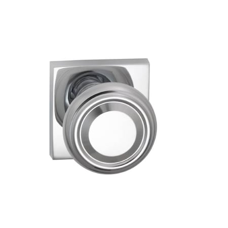 Omnia Pass 565 Knob Square Rose, 2-3/8" Backset and T Strike Bright Chrome 565SQ/238T.PA26