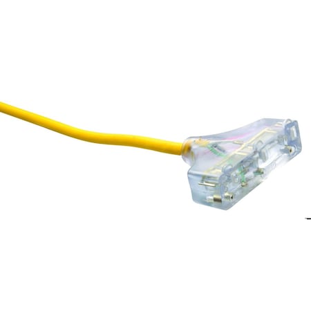 Southwire SJEOOW Extension Cord, 12 AWG, Outdoor, 12/3, 3 Outlets, 5-15R, Yellow, TPE, 5-15P, 25 ft 3487SW0002