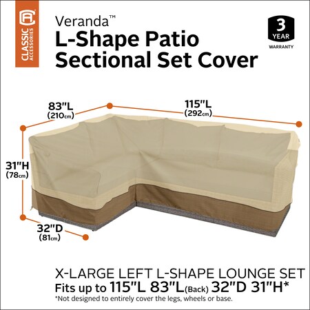 Classic Accessories 56 303 051501 Ec 119 94 Veranda L Shape Sectional Lounge Set Cover 83 Left X 115 Right Zoro Com Classic Accessories 56 303 051501 Ec, Veranda Patio V Shaped Sectional Sofa Cover