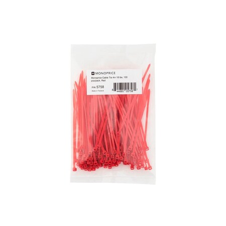 Monoprice Cable Tie 4" 18 lb., Red, PK100 5758