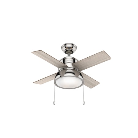 Hunter Decorative Ceiling Fan, 36 in Blade Dia, 4 Blades, 4 Speeds, 120, Polished Nickel 59386