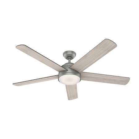 Hunter Decorative Ceiling Fan, 60 in Blade Dia, 5 Blades, 6 Speeds, 120, Matte Silver 59486